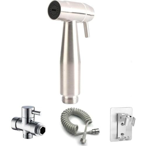 Toilet Bidet Faucet Bathroom Hand Bidet Sprayer Set Kit Pressurize Flush Spray Gun Tank Hook & Wall Mount