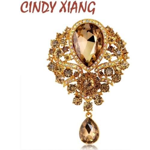 CINDY XIANG Large Crystal Water-drop Brooches for Women Vintage Fashion Pendant Style Elegant Wedding Pins Party Jewelry Brooch