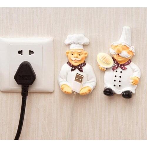 1pc Cartoon Cook Chef Outlet Plug Holder Cord Storage Rack Decorative Wall Shelf Key Holder Shelves Kitchen Hook