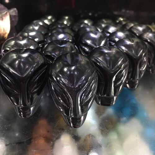 1PCS drop shipping Natural black obsidian hand carving aliens reiki healing crystals gemstone figurine wholesale