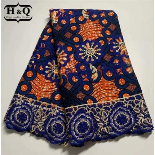 H&Q Embroidery African Ankara Wax Fabric With Lace Nigeria Women Print Cloth For Sewing Party Dress French Cotton Fabric H0812