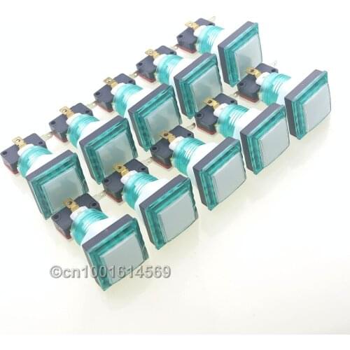 New Reyann 10pcs 34mm Arcade LED Light Buttons Angular Square Illuminated Color Body Push Button For Mini Arcade Machine - Green