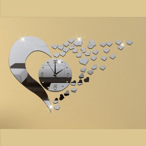 Korean style Acrylic mirror clocks DIY silent clock Love Wall Sticker Creativity wall clock Love wall clock Home Decoration