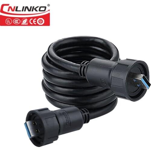 CNLINKO Circular Bayonet IP67 Waterproof 230v USB 3.0 Connector A Type Male plastic Charger Retractable Cable