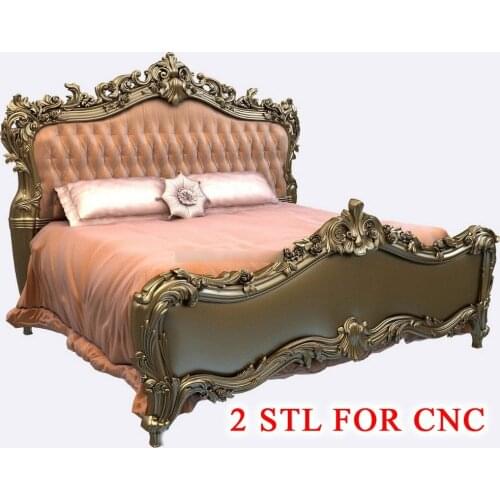 2 STL Bed Wood Furniture 3d Model for CNC Router Engraver Machine Relief Artcam R549