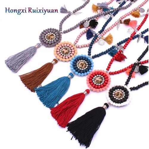 Wood Beads Tassel Long Necklace Ethnic Women Necklaces Jewelry Colorful Adjustable Bohemian Girl Party Gift Accessory