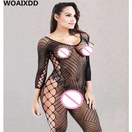 Erotic Hollow Out Transparent Bodystockings Women Fishnet Mesh Lingerie Ladies Sexy Intimates Pajamas Open Crotch Teddy Babydoll