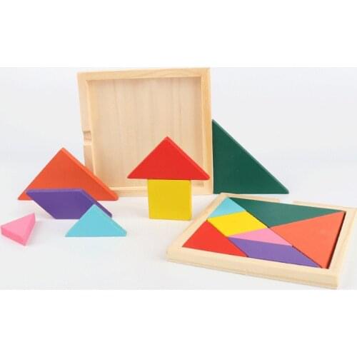 Wooden Tangram 7 Piece Jigsaw Puzzle Toys For Children Learning Educational Colorful Square Cube Game Brain Intelligent Toys