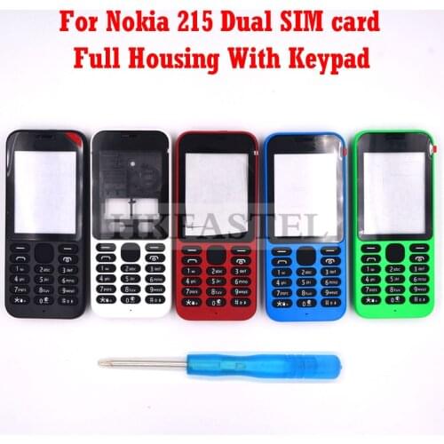 HKFASTEL High Quality Housing keyboard For Nokia 215 Dual SIM New Full all Complete Mobile Phone Cover Case with Keypad