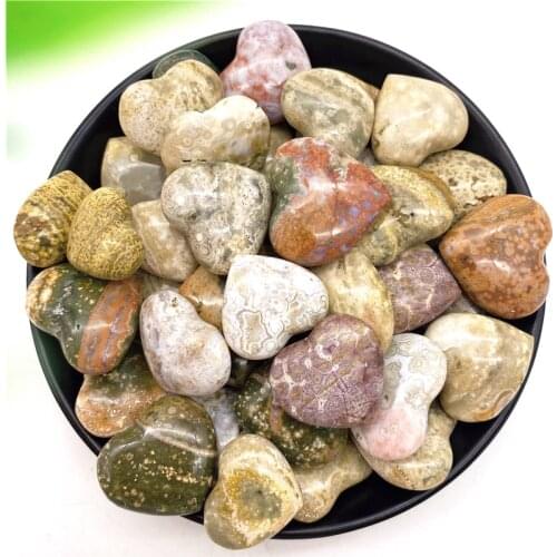 1/2PCS Natural Ocean Jasper Crystal Heart Shaped Stones Healing Specimen Decor Gifts Natural Stones and Minerals