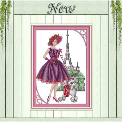 Paris fashion girl beauty painting decor Counted printed on canvas 14CT 11CT Chinese Cross Stitch Needlework kits Embroidery Set