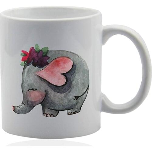 Elephant coffee mug 11 oz. white ceramic cup. Elephant tea mug gift