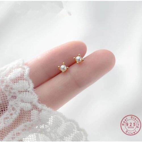 Korean 925 Sterling Silver Small Pearl Stud Earrings For Women Teen Girls Party Jewelry eh1142