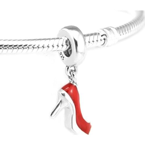 Red Stiletto Dangle Charm 925 Sterling Silver Jewelry Beads for woman DIY make up Fits Silver Charm Bracelet & Choker