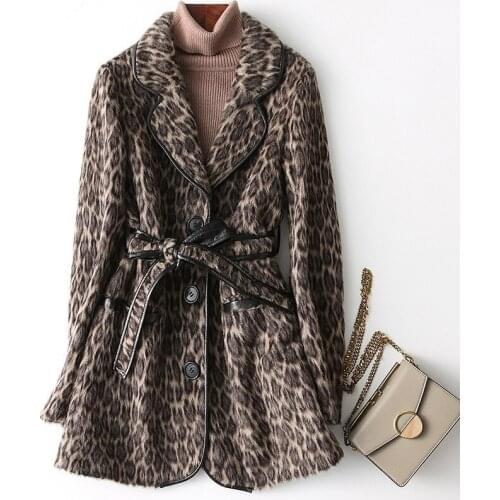 AUNSUE Real Wool Coat Female Jacket 2020 Winter Jacket Women Alpaca Woolen Coats and Jackets Women Leopard Korean Jacket MY3771