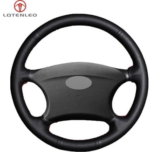 LQTENLEO Black Genuine Leather DIY Hand-stitched Car Steering Wheel Cover For Chevrolet Niva 2002-2009 Lada 2110 2011-2014