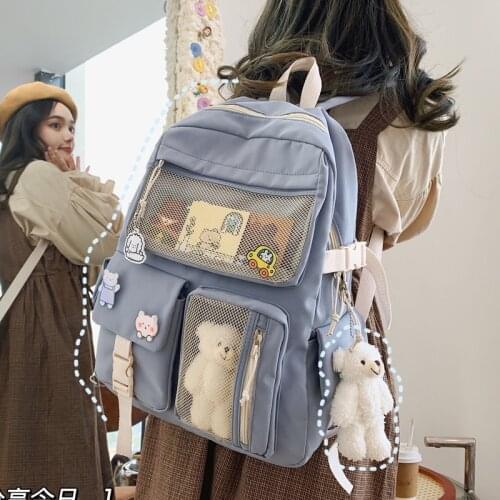 Lovely Multifunctional Backpack Teenage Girl Waterproof Portable Travel Student Bag Female Small Schoolbag Badge Women Backpacks