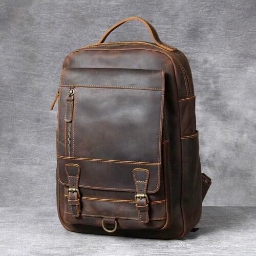 Vintage Oxhide Top Layer Cow Leather Shoulder Bag Handmade Head Leather Backpack Cowhide Mens Computer Bag