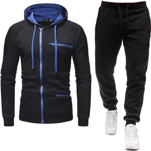 Autumn Spring Mens Tracksuit Two Piece Sets Sports Suit Zip up Jacktets Casual Sweatshirts+Pants Outfit Male Clothes Size M-3XL