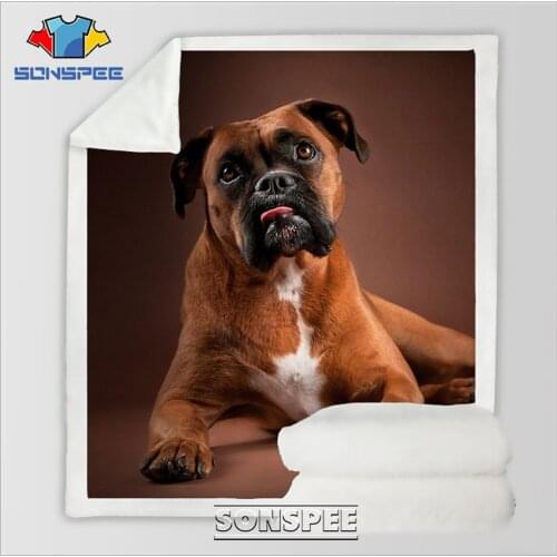 SONSPEE Boxer Dog Animal Cute Soft Fleece Bedding Blanket Quilt Fashionable Home Vintage 3D Print Sherpa Plush Throw Kid Blanket