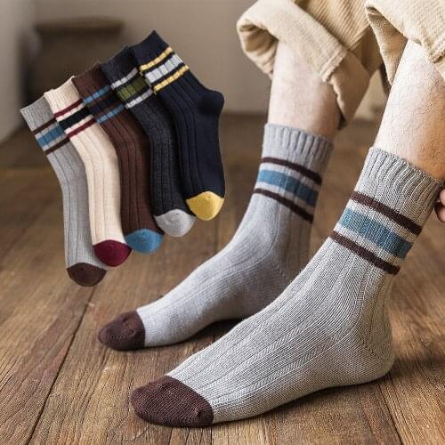 Salina Mens Socks Winter and Spring Short-Tube New Year Combed Cotton Striped Double Needle Leisure Sports Comfortable Fashion