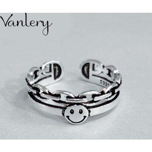 Wholesale Antique Silver Color Smile Face Rings For Women Statement Jewelry Finger Ring anillos mujer bijoux