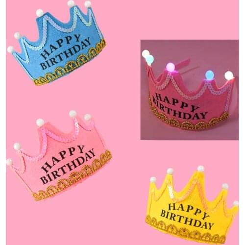Lighting Crown Happy Birthday Hats For Kids Birthday Party Decorations Boy Girl LED Blinking Flashing Headbands Cap