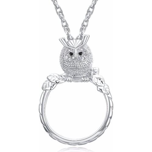 Owl Shape Women Gold Color Chain Necklace With 2X Magnifying Glass Pendant Daily Reading Purpose Nice Design