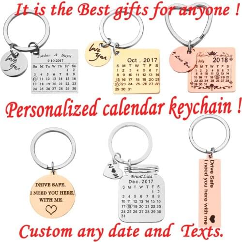 Personalized Calendar Keychain Private Custom Date Texts for Anyone Hand Carved Calendar Highlighted Heart Date Keyring Llavero