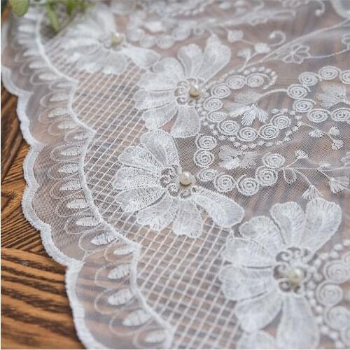 Floral Embroidered Sheer Curtain for Bedroom Lace Bottom Elegant Organza Pearl Pastoral Rural French Window Drapes M225C