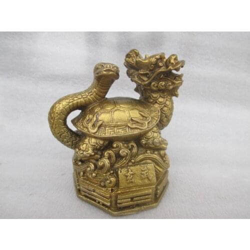 Rare Chinese manual hammer snake longevity turtle basaltic (xuan wu) statue