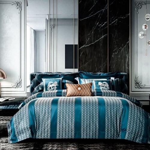 Luxury blue stripe jacquard bedding set queen/king size bed set 4/10pcs duvet cover sets bed cover set