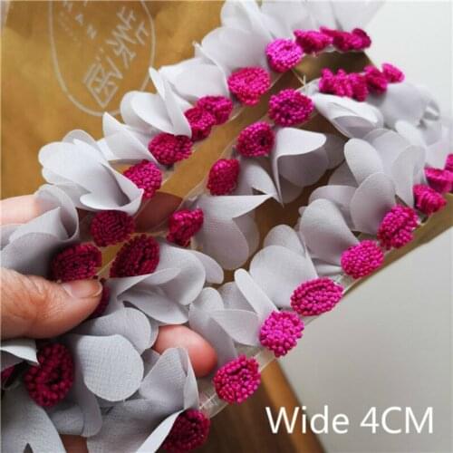 4CM Wide 3D Flowers Chiffon Luxury Tulle Lace Embroidery Organza Ruffle Trim Ribbon Applique Women Dress Collar Sewing Fabric