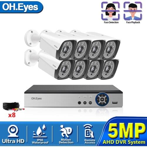 Face Detection 8CH 5mp AHD DVR Kit 5 IN 1 8PCS Cameras Outdoor CCTV Camera System IR Security Camera Video Surveillance System
