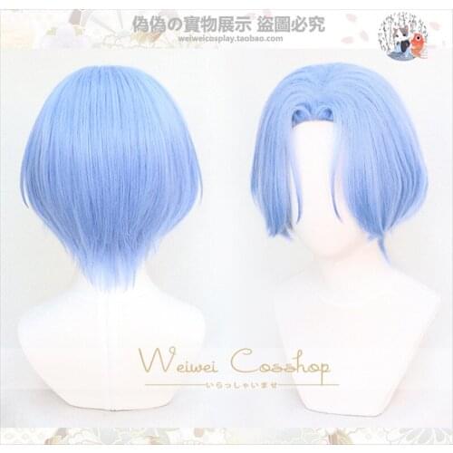 SK∞ Langa Cosplay Wig Blue Short Straight Middle Part Mullet Hair Heat Resistant SK8 the Infinity SK Eight