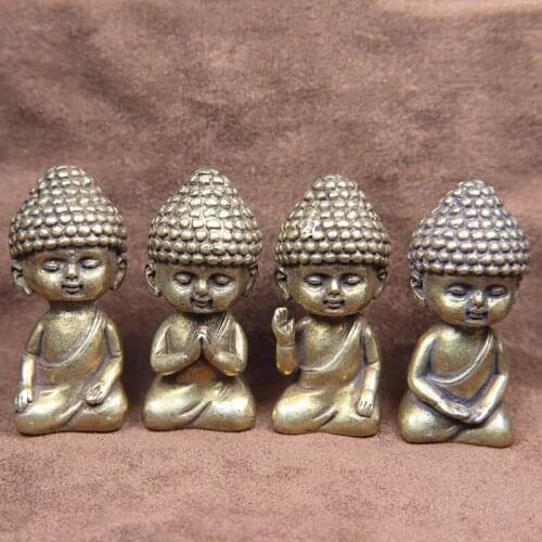 Heavy Brass Children Buddha Statue Small Car Ornament Home Decor Accessories Religious Sculptures Living Room Desktop Decoration