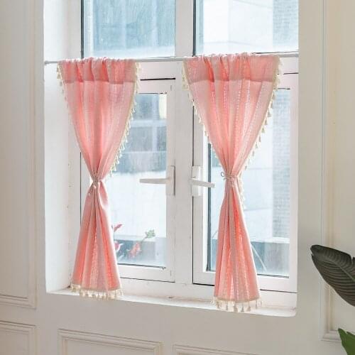 Nordic Style Tulle Sheer Cotton Linen Printed Short Tassel Window Curtain for Home Living Room Decor in the Kitchen Cafe Curtain