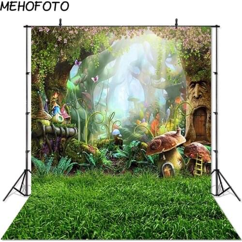 Spring Scenery Backdrop Easter Egg Grassland Fairy Tale Forest Children Newborn Mushrooms Elves Flowers Photo Background LV-562