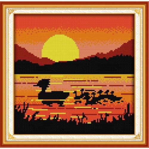 The sunset ducks cross stitch kit cartoon 11ct count canvas stitches embroidery DIY handmade needlework plus