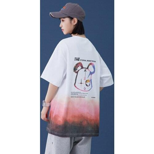 2021 Summer New Women T-shirt Tie Dye Cartoon Bear Printed Short Sleeve Oversized Loose O-neck Female Tops Korea Style Outwear