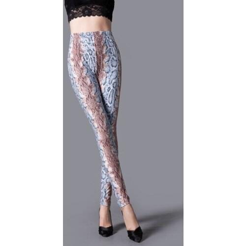 Women Leggings Snake Pattern Printed Milk Silk Leggings Stretch Mid-waist Black Leggins Workout Jeggings Female Casual LG8001