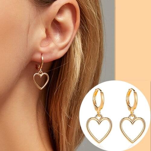 Punk Simple Design Classic Hollow Heart Drop Earrings For Women New Brand Fashion Ear Cuff Piercing Dangle Earring Ear Buckle