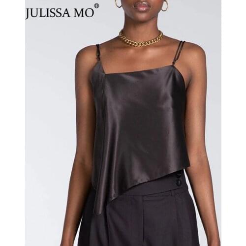 Julissa Mo Satin Bandage Backless Top Women 2021 Summer Spaghetti Strap Camic Tops Elegant Irregular Clubwear Vest Female