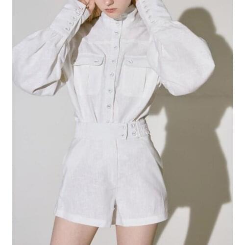 Runway Women Sets 2020 Spring Summer Luxury Designer 2 Piece Set Outfits Long Sleeve Linen Cotton Blouses High Waist Shorts Suit