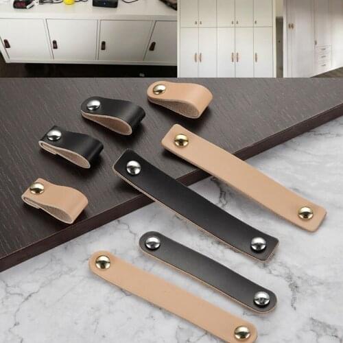 1PC Wardrobe Drawer Genuine Leather Handle Leather Kitchen Cabinet Pulls Furniture Door Knob Childrens Room Anti-Collision