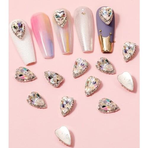 10pc Aurora Heart-shaped Zircon Crystal 3D Symphony AAA Threedimensional Zirconia Alloy Nail Art Decoration DIY Accessories tool