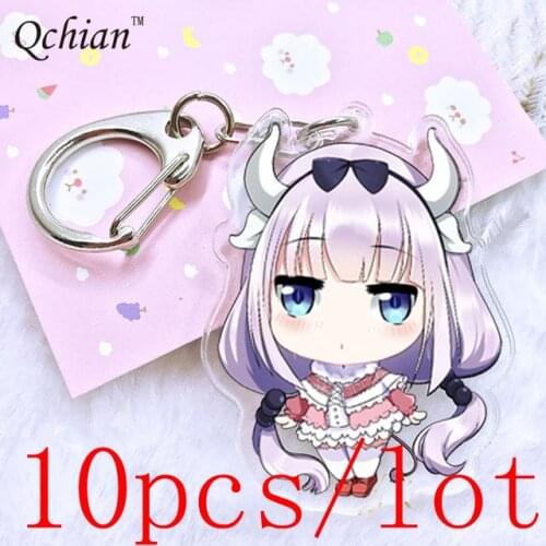 10pcs/lot Acrylic Keychain Key Ring Kobayashis Dragon Maid Backpack Decorative Pendant Beautiful Gift for Girls