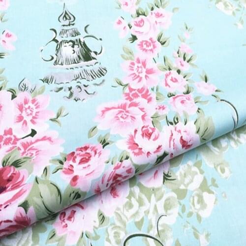 100% Cotton viaPhil Brand Blue Edinburgh Blooming Rose Flowers Printed Fabric Patchwork Cloth Dress Home Decor 50x160cm