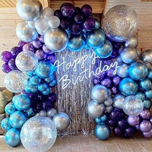 117pcs Metallic Balloon Garland Arch Kit Blue Purple Giant Sliver Confetti Balloon Baby Shower Wedding Birthday Party Decoration