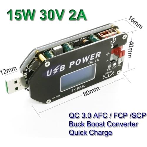 15W QC 3.0 AFC FCP SCP USB TYEPE-C Buck Boost Converter CC CV 1-30V 2A Variable DC Power Supply Module Adjustable Quick Charge